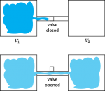 A chamber with gas is opened to a chamber that initially is evacuated, resulting in the free expansion of the gas into the new chamber.